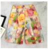 2021 latest design high quality  coloured drawing flower fur-trimmed womens shorts high-waisted straight tube casual shorts