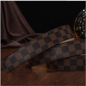 2021   mens   plaid  smooth  buckle  belt  without  lead  belt leisure all-match belt 3.8
