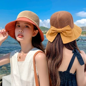 2021 new summer sun hat mesh breathable fisherman hat hollow beach woven straw hat