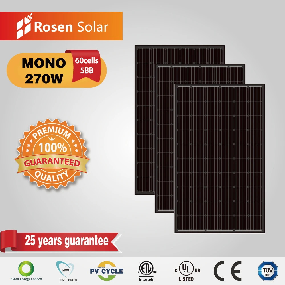 270W Best Quality Perc Monocrystalline 36V Black Solar Panels