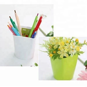 3 color multifunction office Desk Pencil Holder green plant nursery plastic flower pot
