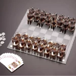 3 in 1 glass drinking chess board set and shot glass drinking game with poker and chess