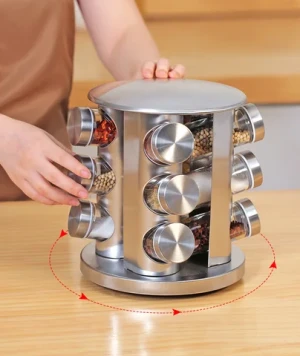 3 Tiers Kitchen Spice Rack Stainless Steel 20-Jar Countertop Rack Tower Organizer Rotating Spice Rack