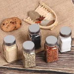 4 oz Glass Square Spice Jars with Labels, Empty Spice Bottles With Shaker lids- Small Glass Storage Jars -Airtight Metal lids