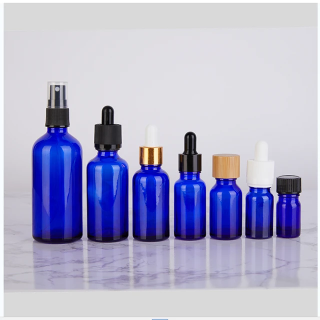5ml 10ml 15ml 20ml 30ml 50ml 100ml wholesale glass cobalt blue essential oil bottle