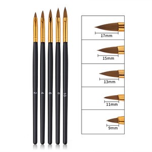 5Pcs/Set Nail Art Acrylic Liquid Powder Carving Painting Brush Black Wooden Handle UV Gel Extension Builder Drawing Pen