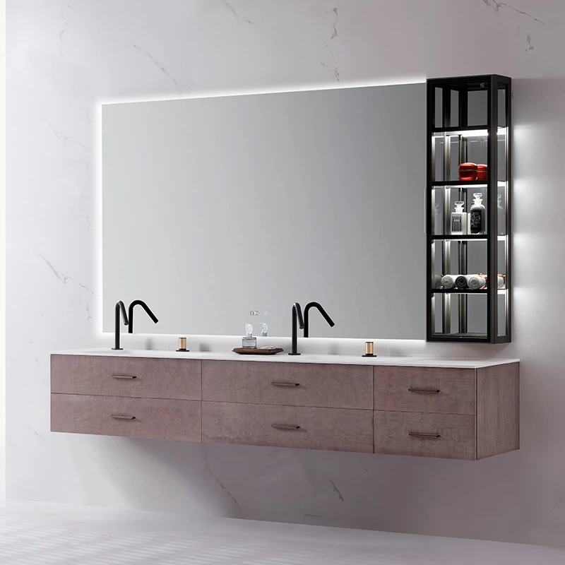 60" bathroom vanity cabinet solid wood and veneers cabinet with 4 doors and 2 drawers moisture-resistant