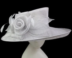 ABPF Ladies Fancy Derby Wedding Party White Sinamay Church Hat