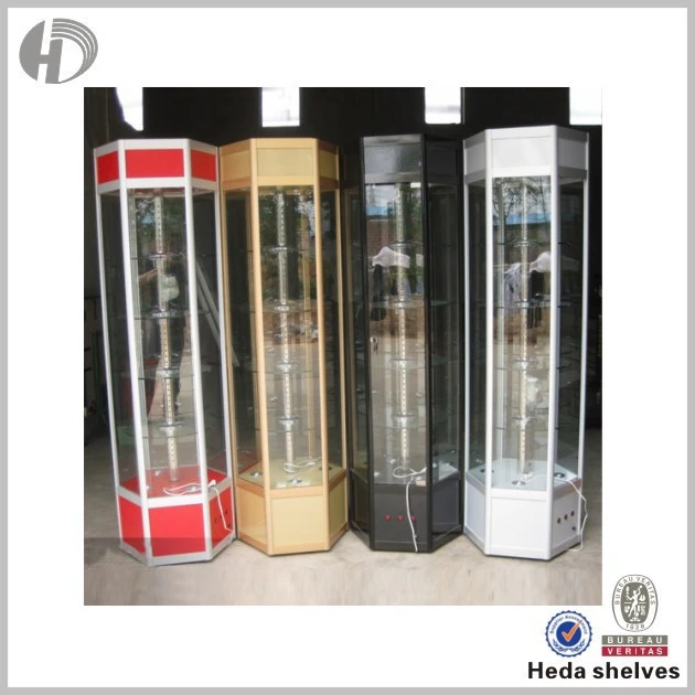 Aluminium free standing glass jewelry display cabinet with led lights