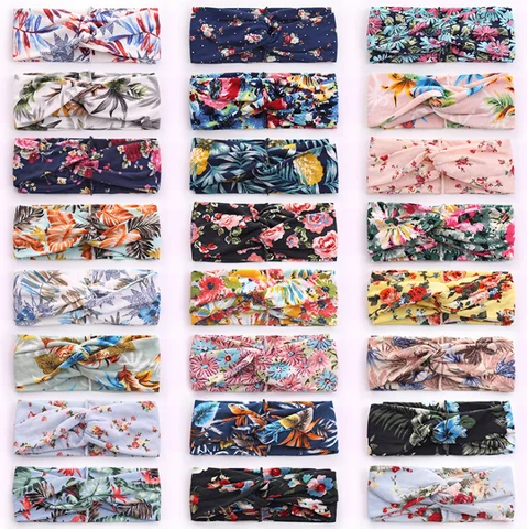 American Style Cross Head Bands Floral Print Knot Headband Ladies Wide Band Boho Headbands