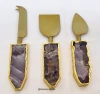 Amethyst Stone Spoon Sets | Agate Knife Sets | Agate Stone Handle with gold border