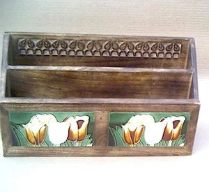 Antique vintage wood letter rack, Decorative wooden mail letter holder, desktop letter holder