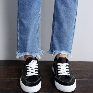 Apparel 50&#039;s Vintage tassels fringe blue denim pants women Casual pocket High Waist Jeans 2018 autumn girl Loose wide leg jeans