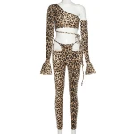Apparel Wholesalers Women Fashion Sets Latest Products 2021 Inclined Shoulder Leopard Print 2 Piece Pants Set -YY
