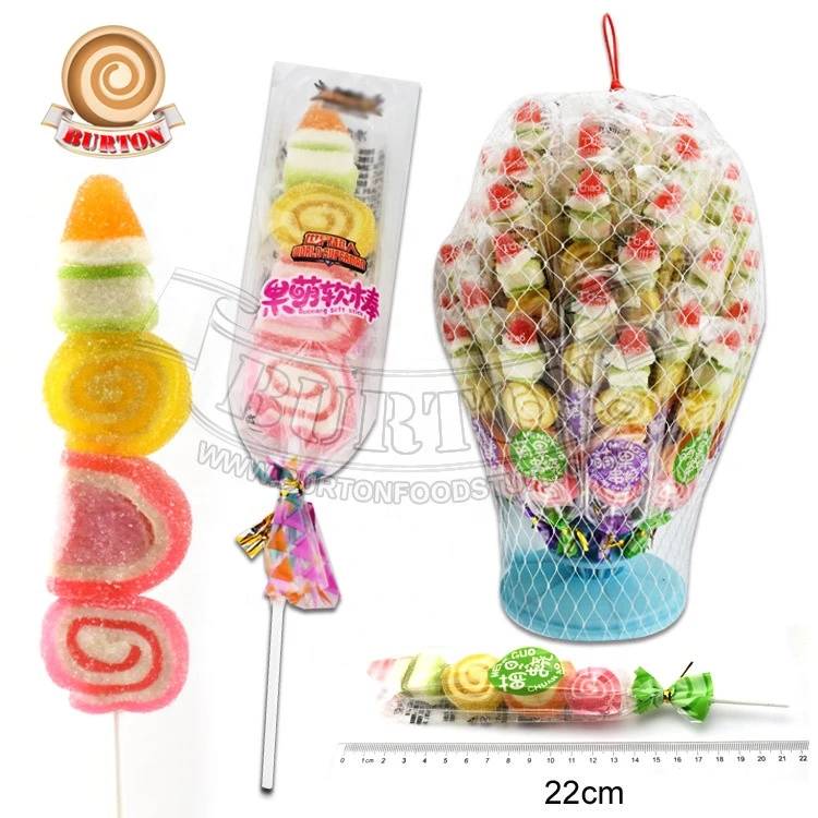 Assorted BBQ cute shape fruit soft candy lollipop
