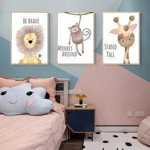 Baby Animal Posters Nursery canvas Wall Art Prints Painting Zebra Hippo Picture Kids Bedroom Canvas Art Decoration painting