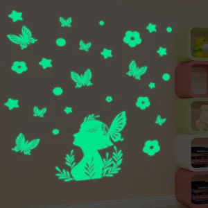 Beautiful Fairy Butterfly Flowers Wallpaper Luminous Stickers Modern Home Decor Living Room Bedroom Sofa Background Wall Decal