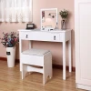 Bedroom Vanity Dressing Table with Flip Top  Mirror and Cushioned Stool Makeup Dresser