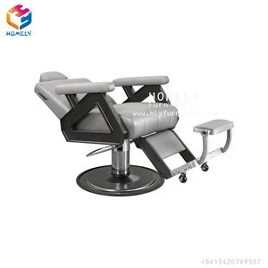 Best Selling Classic Style Wood Grain Recling Hydraulic Pump Barber Shop Interior Design With Barbar Station Furniture For Sale