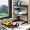 Black Stainless Steel Bowl Rack Kitchen Shelves Countertop Dishes Rack Kitchen Storage