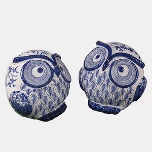 Blue and white porcelain decoration and business gift with Owl shape