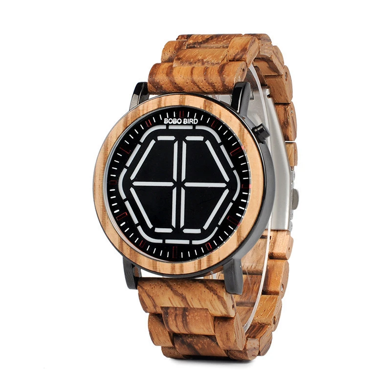 BOBO BIRD LED Display Watch Wood Custom Logo Wooden Wristwatches Digital Watches