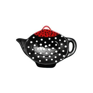 Ceramic Spoon Rest or Tea Bag Holder in Black and Red