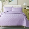 Cheap Durable Queen 3pcs quilt set 100% cotton mercerizing solid color blue quilted plain bedspread