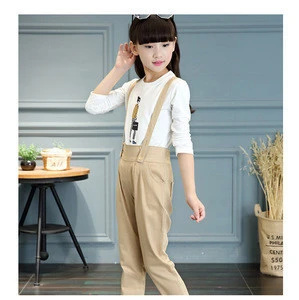 Children girls guss pants european style latest design khaki overalls long pants OEM in guangzhou garment factory