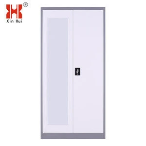 China Factory Price Metal Clothes Cabinet 2 Door Wardrobe With Mirror Steel Cupboard Designs Bedrooms