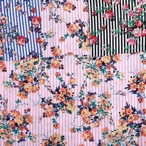 China online shopping rayon voile vertical stripe floral print 100% viscose fabric breathable for night dress