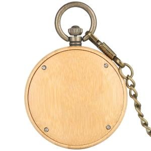 China Wholesale World Map Bamboo Wooden Pocket Watch Quartz with Rough Chain