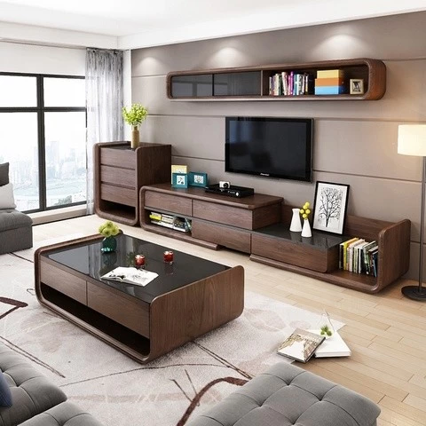 Classic design furniture set extensible walnut modern living room TV cabinet wood