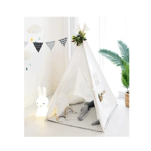 Classic foldable white cotton canvasiIndoor or outdoor indian play tent wood home decor best selling kids indoor tent