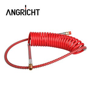 Coiled Nylon Air Brake Assembly, 15 ft, Red and Blue, with Brass Fitting Nylon brake double tube/hose