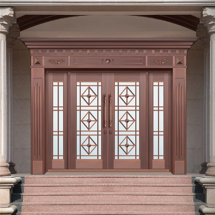 Commercial Copper Entrance Glass Decorative Double Steel Security Doors Exterior