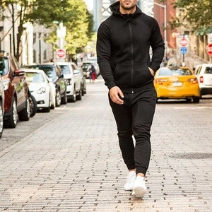 competitive price mens plain cotton hoody sweat suits wholesale jogging suits sport black track suit