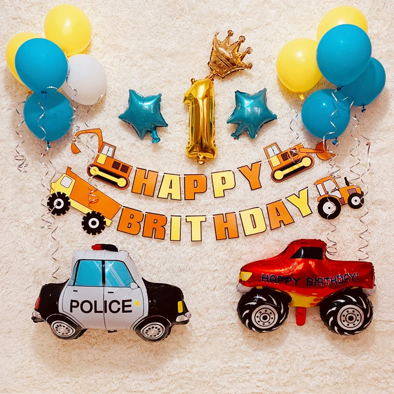 Construction Birthday Party Supplies Baby Car Party Supply Colorful Car Themed Balloons Bunting Decoration kit