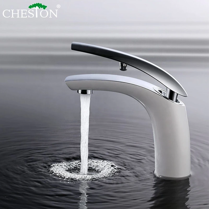 Contemporary type chrome and white decoration color basin bathroom faucet