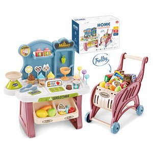 Counter Shopping Cart Kids Kitchen Toys Pretend Play Mini Home Supermarket Toys Set