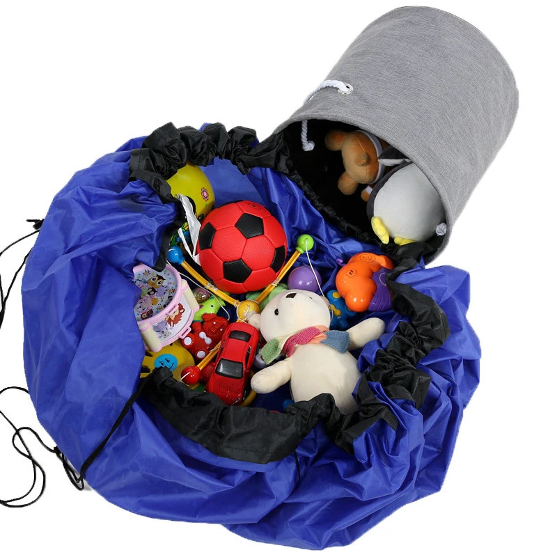 Creative Toy Storage Bag and Play Mat for Kids Side Away Toy Storage Basket Drawstring Portable Toy Storage Organizer