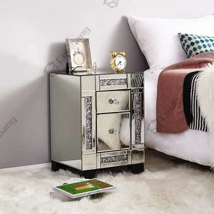 Crushed Diamond Bedroom 2 Drawer Cabinet Glass Mirrored Bedside Table Nightstand