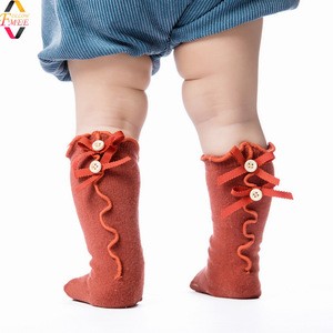 Custom Children Solid Bow-knot Cotton Princess Dress Ballet Long Sock leg warmer Print Knee High Socks