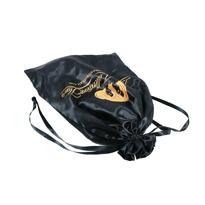 Custom Hair Extension Packaging Drawstring Silk Satin Bag With Logo
