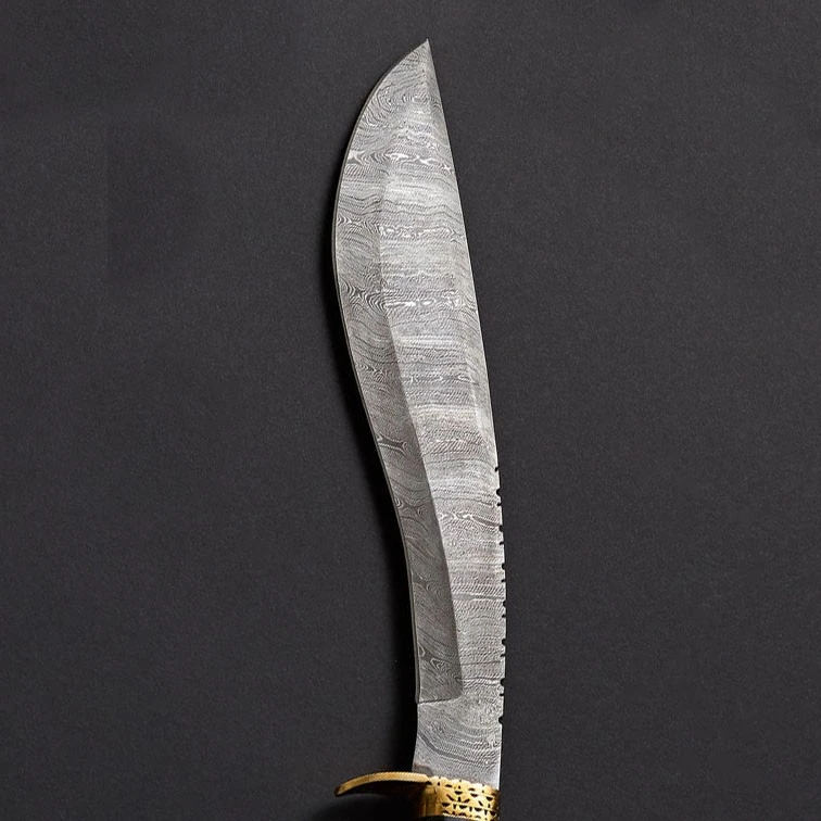 Custom Handmade Damascus Steel Billets 12&quot; Kukri Survival Knife Twist Pattern With Black wood Handle and Brass Finger Guard