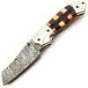 Custom Handmade Damascus Steel Clip Folding Knife/Pocket Knife  With Rose wood and Olive wood Handle