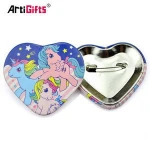 Custom heart shaped safty pin back advertising blank tin button badge wholesale