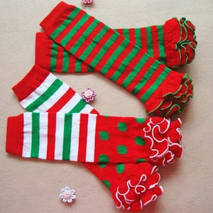 Custom Hosiery Wholesale Knitted Pattern Kids Striped Boot Infant Baby Ruffle Socks Baby Crochet Leg Warmers Ready to Ship