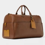 Custom Logo PU Smooth Leather Brown Mens Travel Duffle Weekender Overnight Bag For Men