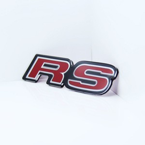 Custom modified 3d car emblem metal car body letters lights sticker Red RS   Front Emblemt Grille Logo